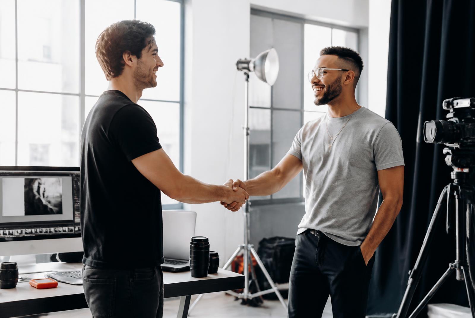 A brand manager and a creator planning a collaboration together